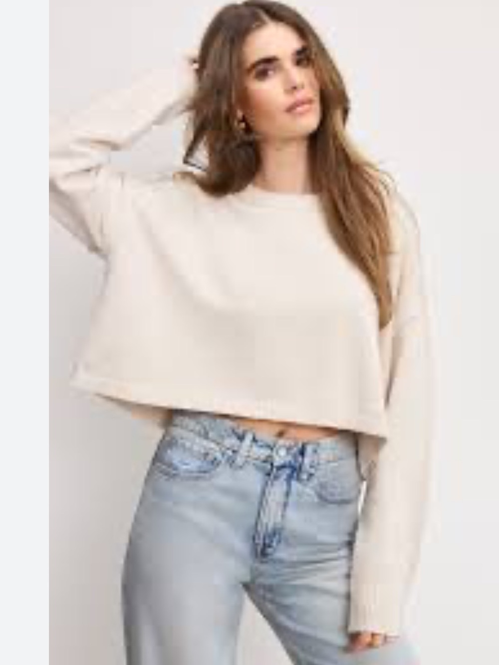 Good American Cream Ribbed Knit Top